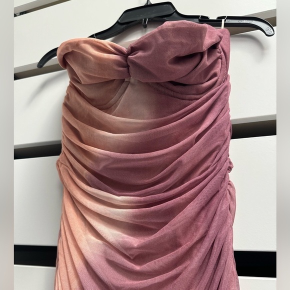 ZARA Sleeveless Split Tone Tie Dye Pink Coral Tulle Dress NWT Size Large - Picture 9 of 16